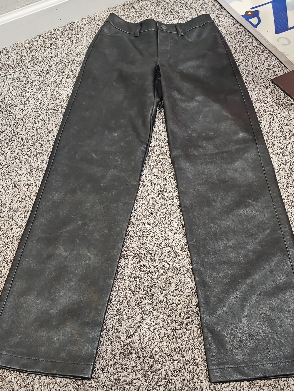 Garage Black Faux Leather Wide-Leg Jeans